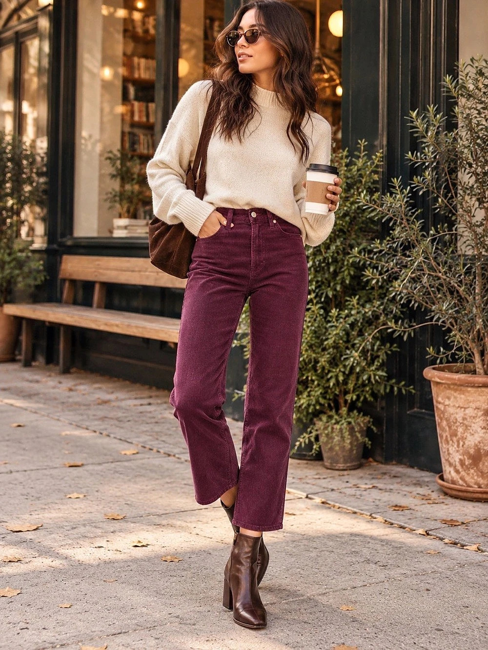 Levi’s Wedgie Straight Burgundy Corduroy High Rise Crop Jeans
